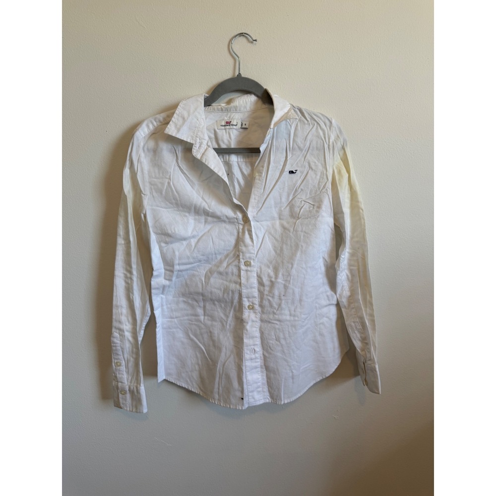 Vineyard Vines Womens White Long Sleeve Whale Logo Button Down Shirt Size 6